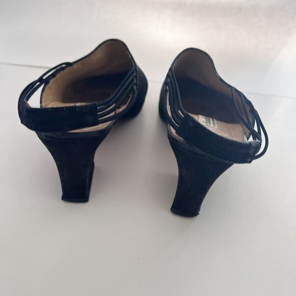 Vintage 90s Black Suede Leather Slingback Mules Heels Size‎ 10 Victorian Gothic - Picture 8 of 10